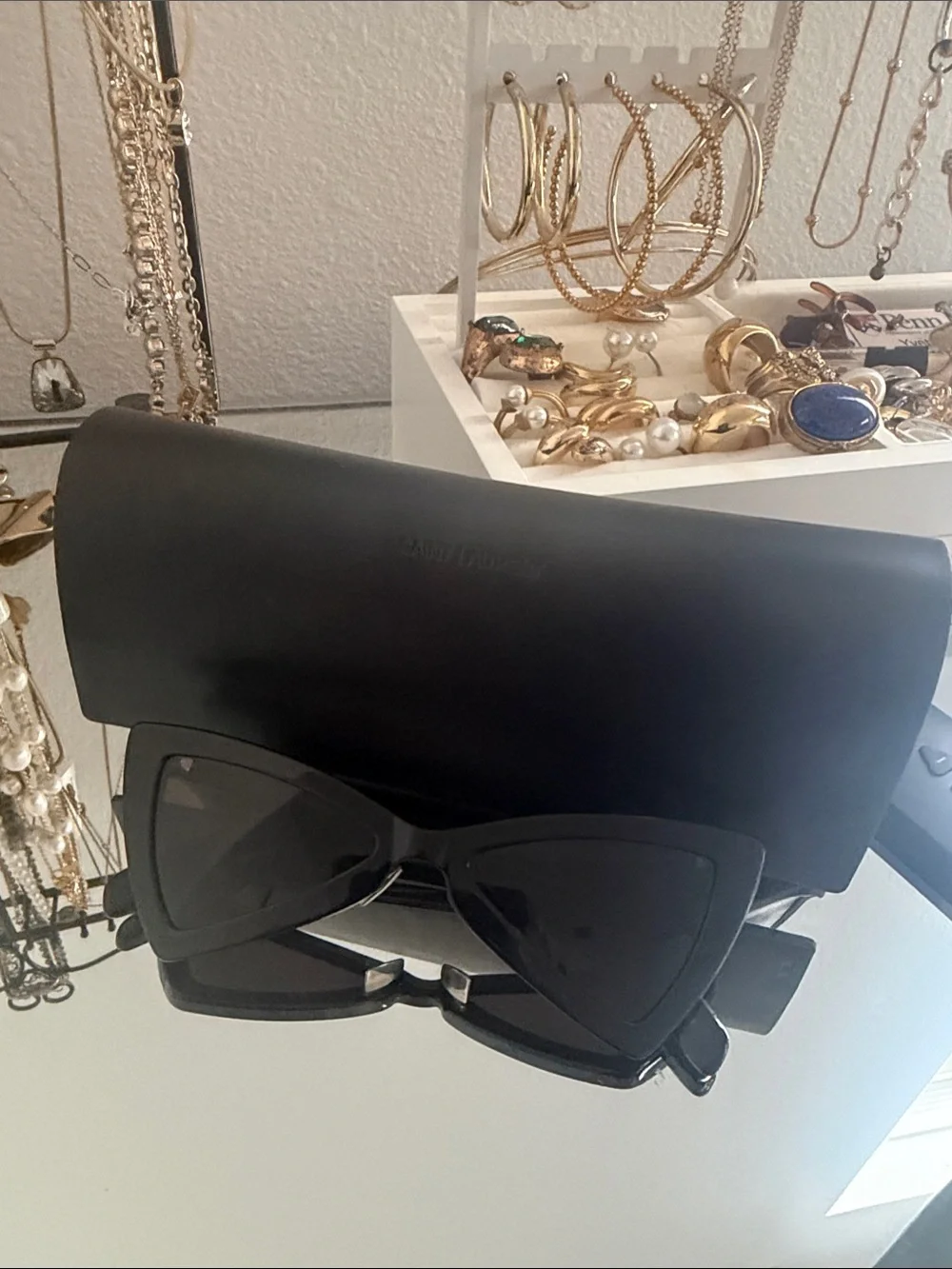 Saint Laurent Black Cat-Eye Sunglasses with Hard Case